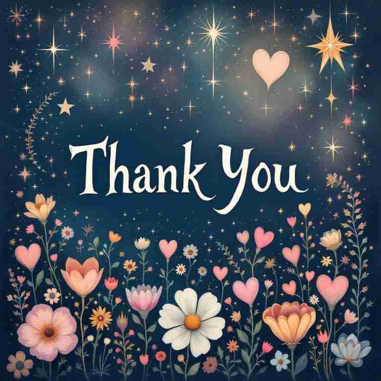 words thank you on flowery background