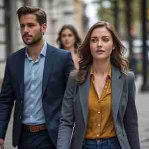 couple walking side by side while another woman follows