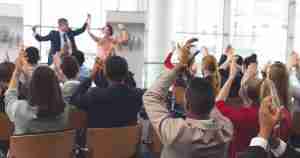 People having fun at a group seminar