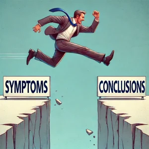 image of man jumping from symptoms to conclusions