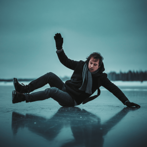 a man slipping and falling down