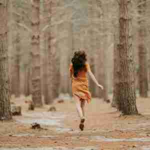 woman running away