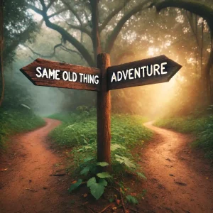 sign giving a choice between same-old-thing and adventure