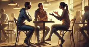 illustration of body language differences of three people