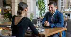 woman and man talking on a date