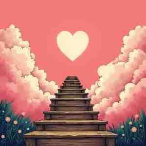 steps leading to a heart in the sky