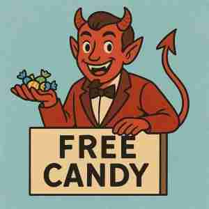 devil offering free candy
