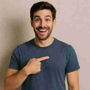 man pointing at himself and smiling