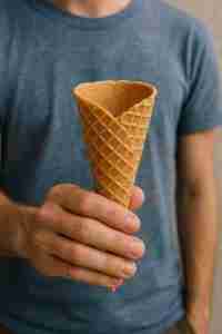 man holding an empty ice cream cone