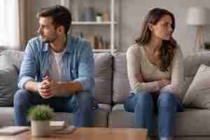 emotionally distant couple sitting on the sofa
