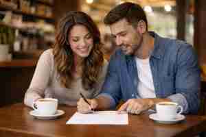 couple problem solving at cafe