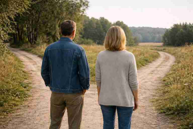Couple facing two paths